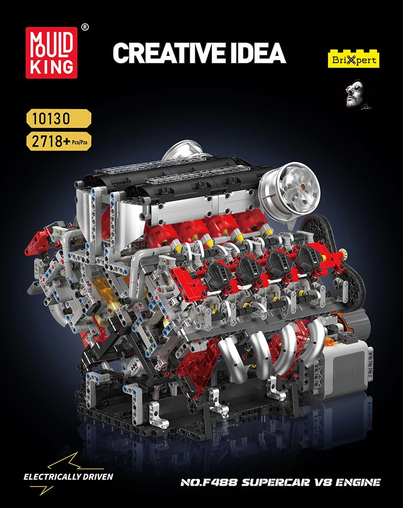 Mould King-juego de ensamblaje de motor V8, F488 supercoche