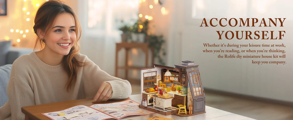 Robotime Rolife, cocina para hornear, Kit de casa de muñecas en miniatura DIY, manualidades, pasatiempos, regalo increíble para mujeres y niños DG172