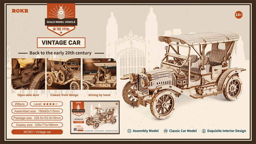 Robotime Rokr coche clásico 3D rompecabezas de madera tren ejército Jeep camión pesado coche Vintage escala 1:15 Kits de construcción de modelos para niños