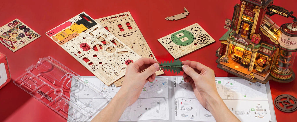 Robotime Rokr Caja de música de madera Fábrica de regalos de sueños de Navidad Rompecabezas de madera 3D Kits de modelos de madera Construye los mejores regalos para niños y adultos