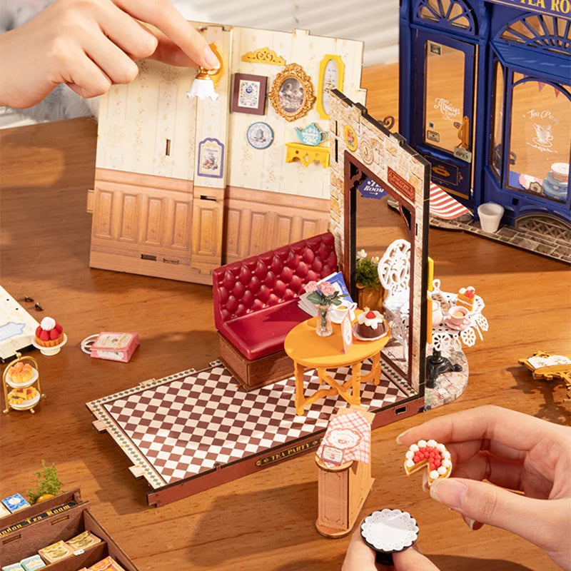 Robotime Rolife tiempo libre salón de té DIY Kit de casa de muñecas en miniatura manualidades pasatiempos increíble regalo para mujeres niños DG171