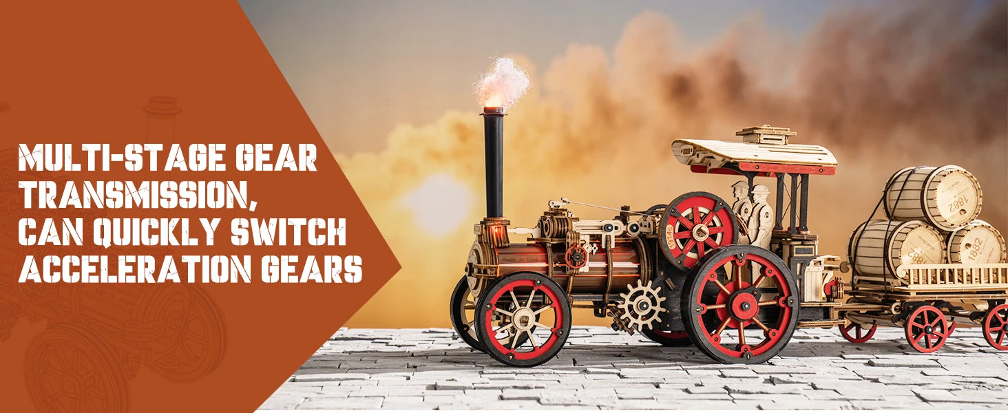 Robotime Rokr Kit de construcción de modelo de coche rompecabezas de madera 3D Kit de vapor 1:28 locomotora de vapor mecánica regalos impresionantes para adultos y adolescentes