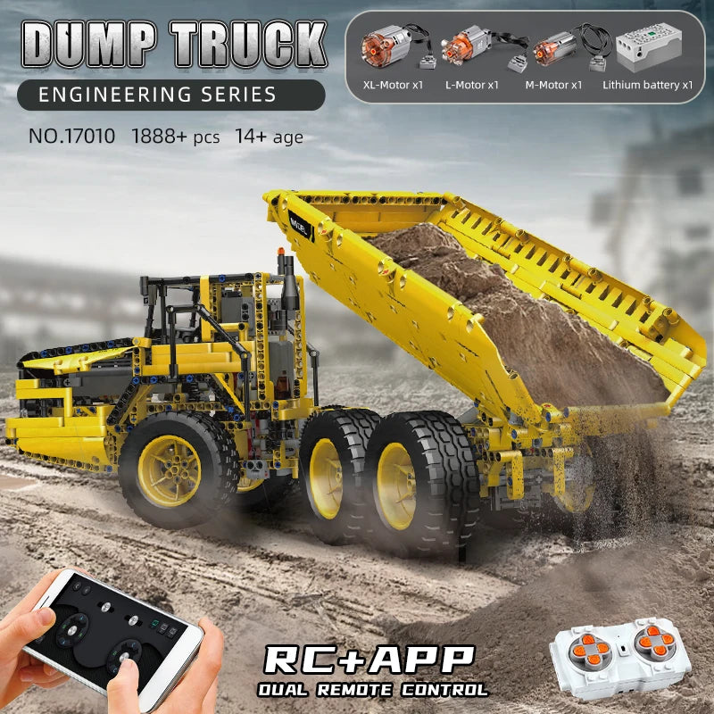 MOULD KING-coche técnico de ingeniería  vehículo de juguete, aplicación RC, camión de basura