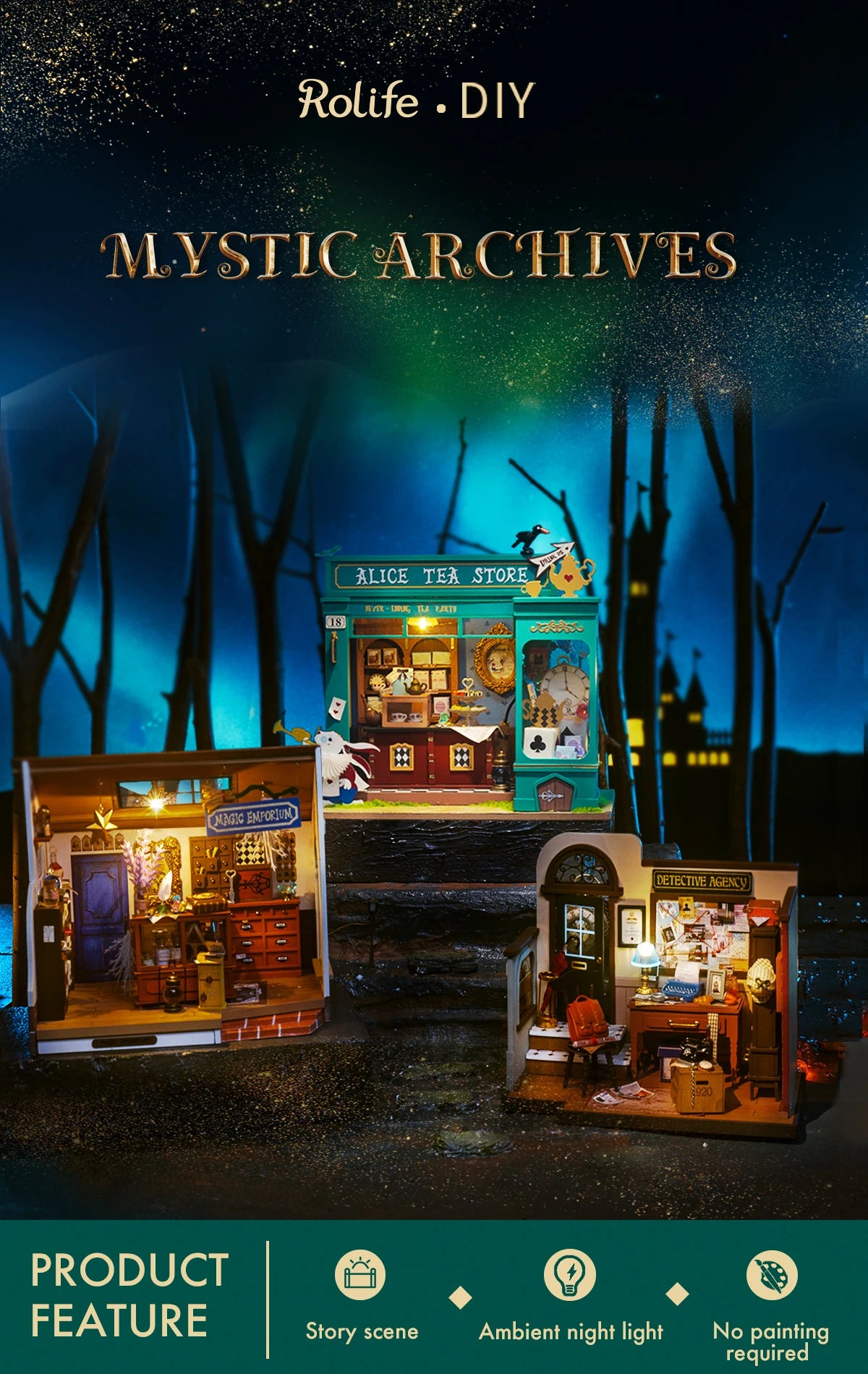 Robotime Rolife-casa de muñecas educativa, Kit de casa en miniatura DIY, casa de muñecas de madera, tienda de té de Alicia, regalos para niñas