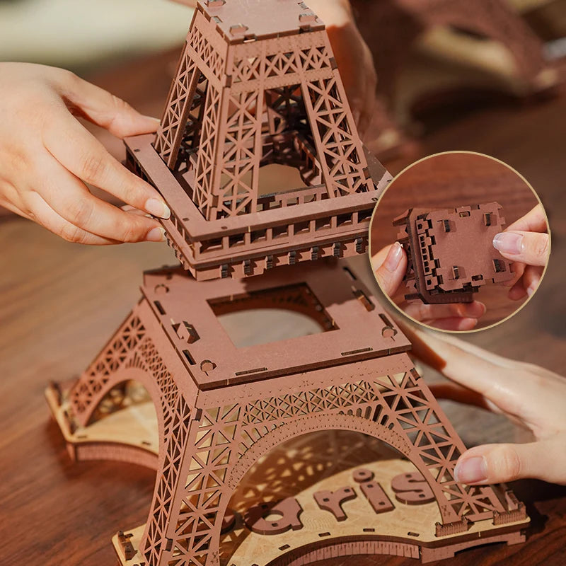 Robotime-Juego de rompecabezas de madera 3D, noche de la Torre Eiffel, modelos 1:638 para niños y adultos, Kits de manualidades DIY, regalo DIY con luz
