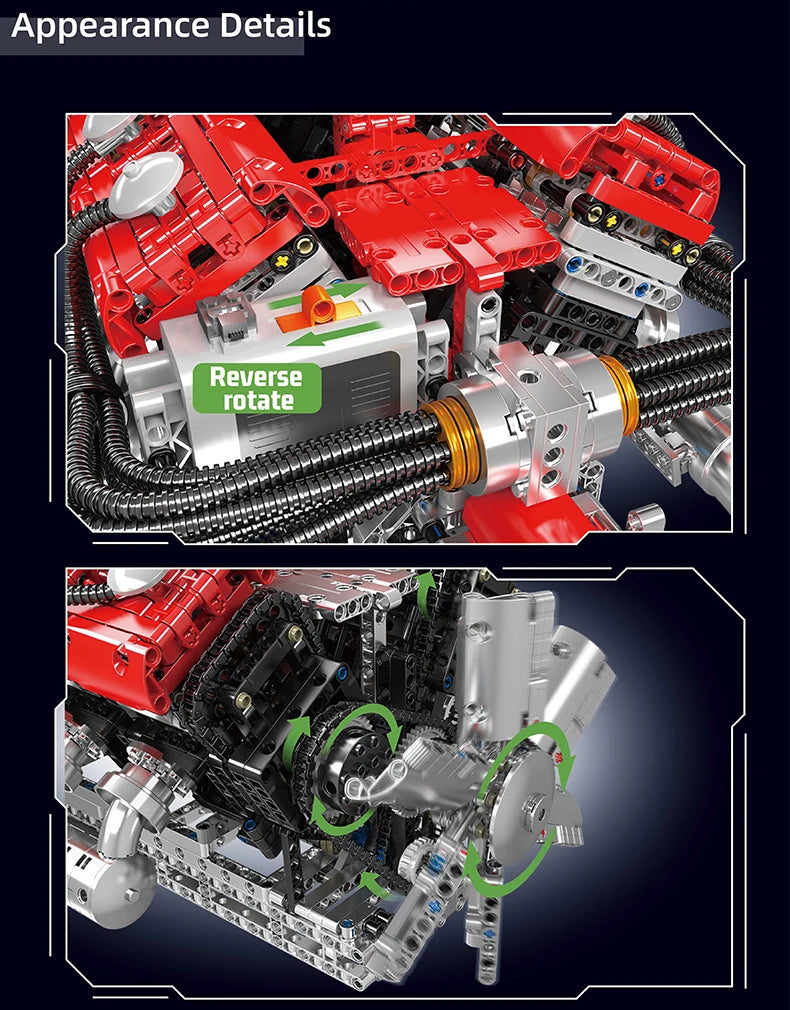 Mould King 10169 conjunto de bloques de construcción de motor motorizado V12, juego de ladrillos de coche de carreras