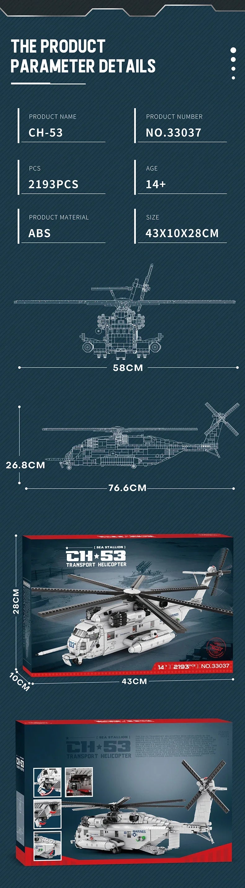 2193 Piezas, Bloques de Construcción del Helicóptero de Transporte CH-53E Sea Stallion, Modelo Militar