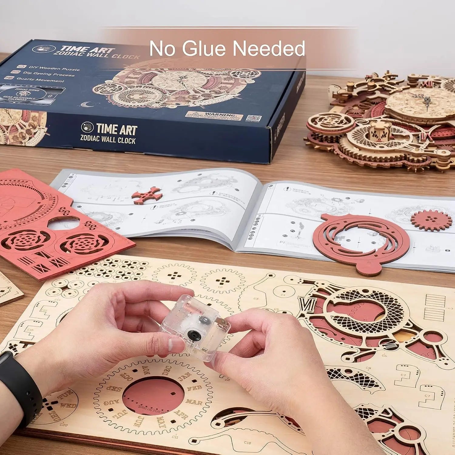 Robotime Reloj de pared Rompecabezas de madera 3D Juego de madera Kits de construcción mecánica Juego de rompecabezas de madera Regalo para niños El mejor regalo de Navidad