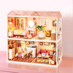 Robotime Rolife: casita en miniatura «Lovely Pink Bedroom» para montar tú mismo, con accesorios y luces LED, ideal como regalo de cumpleaños DW016