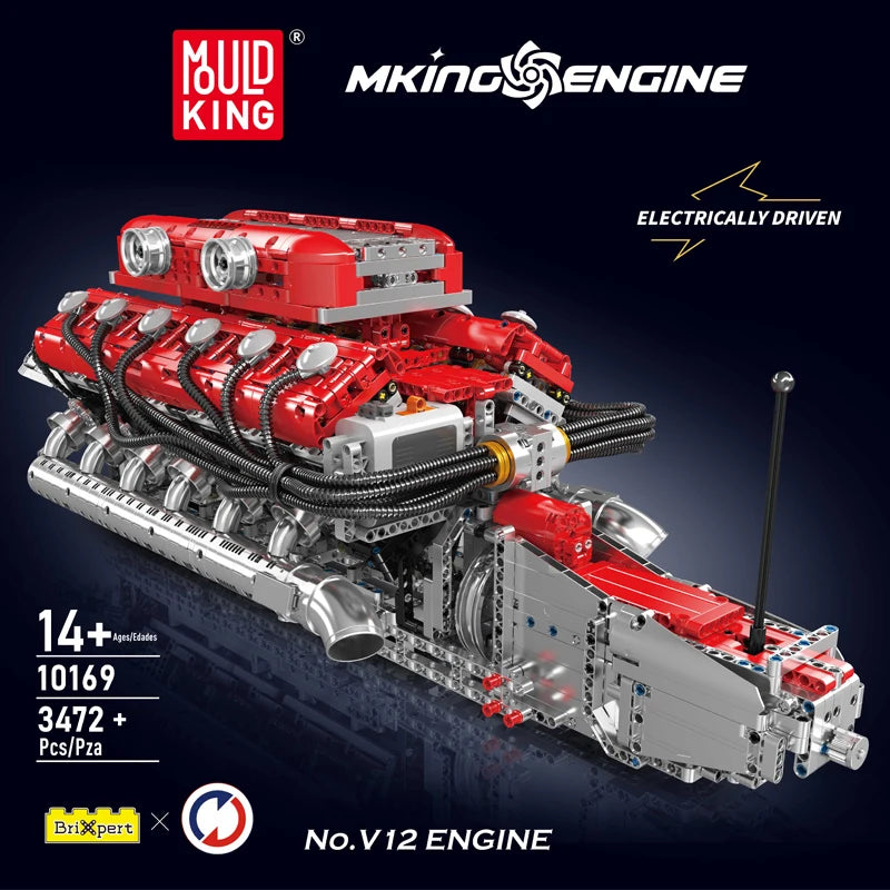 Mould King 10169 conjunto de bloques de construcción de motor motorizado V12, juego de ladrillos de coche de carreras