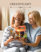 Robotime Kit de casa en miniatura, librería de esquina para casa de muñecas DIY con LED, kits de manualidades para casa de muñecas para adultos, cumpleaños para mujeres y niños