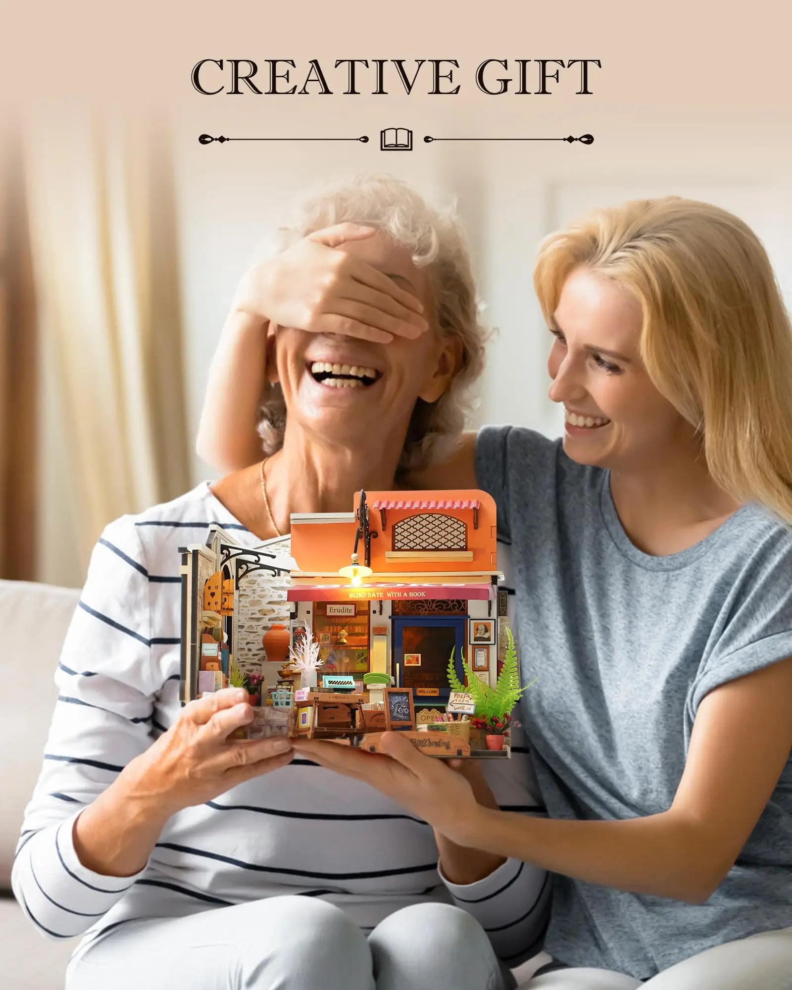 Robotime Kit de casa en miniatura, librería de esquina para casa de muñecas DIY con LED, kits de manualidades para casa de muñecas para adultos, cumpleaños para mujeres y niños