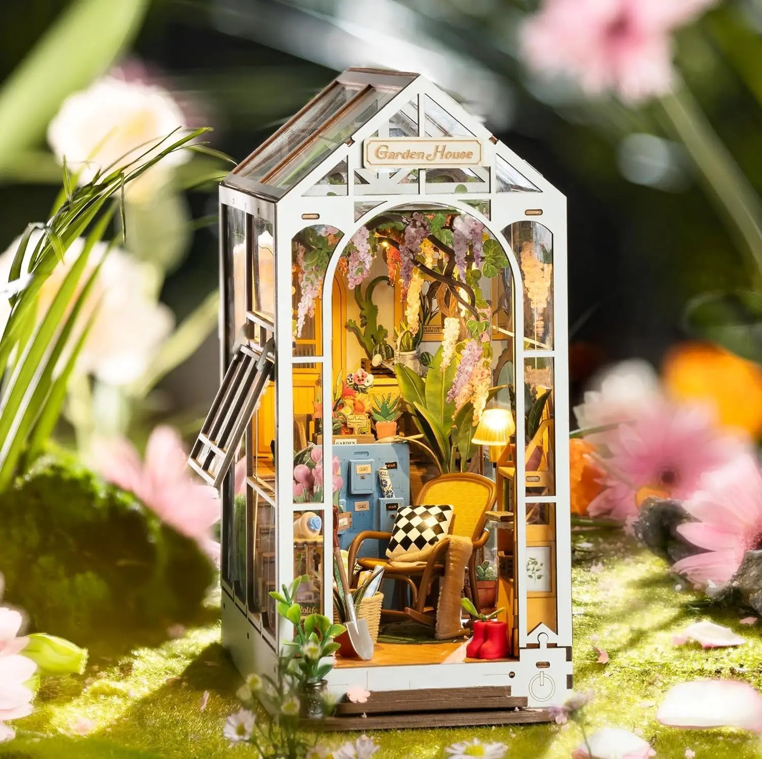 Kit de Modelo de Casa de Muñecas DIY Rolife Gardenhouse Book Nook con Luz LED, Rompecabezas de Madera para Decoración de Estanterías - TGB06