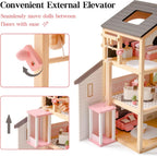 Robotime Robud Casa de muñecas de madera, 6 habitaciones con juego de muebles de 29 piezas, elevador de trabajo, garaje, piscina, regalo Ideal para niños y edades