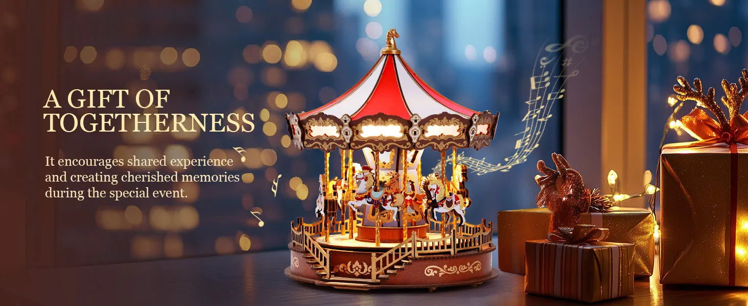 Robotime-carrusel de rompecabezas de madera 3D, caja de música con luces LED, modelo de engranaje, Kits de artesanía de construcción, regalos de navidad para adultos
