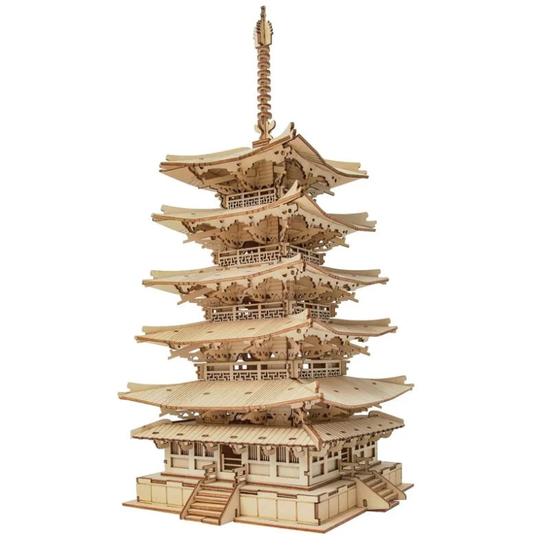 Robotime-rompecabezas 3D de Pagoda de cinco pisos para niños y adultos, Kit de construcción de modelo de madera artesanal, el mejor regalo