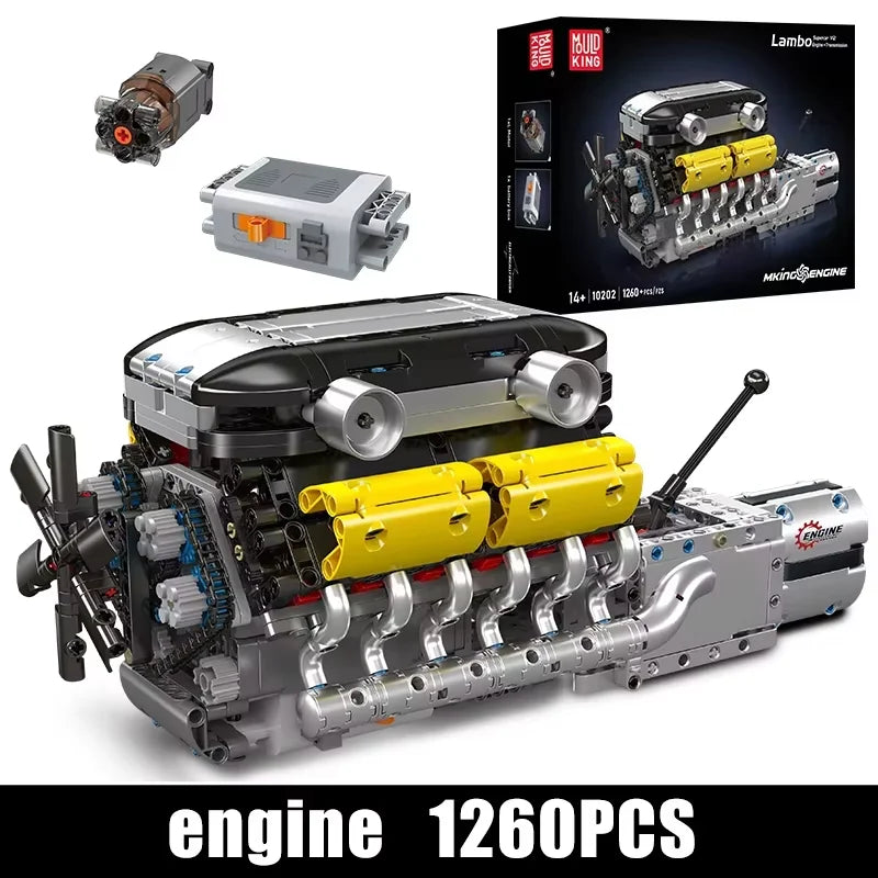 Mould King 10202 juguetes de motor de coche técnico el supercoche motorizado V12 + bloques de construcción de transmisión