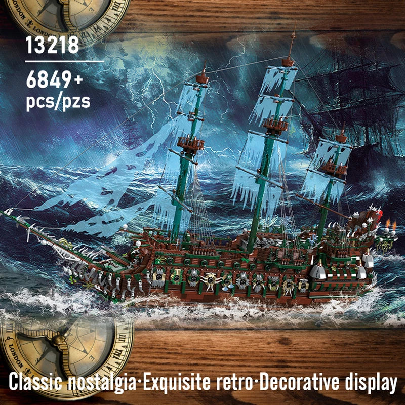 Mould King 13218, barco pirata MOC Flying Ductchman, montaje de bloques de construcción modelo de barco