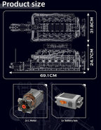 Mould King 10169 conjunto de bloques de construcción de motor motorizado V12, juego de ladrillos de coche de carreras