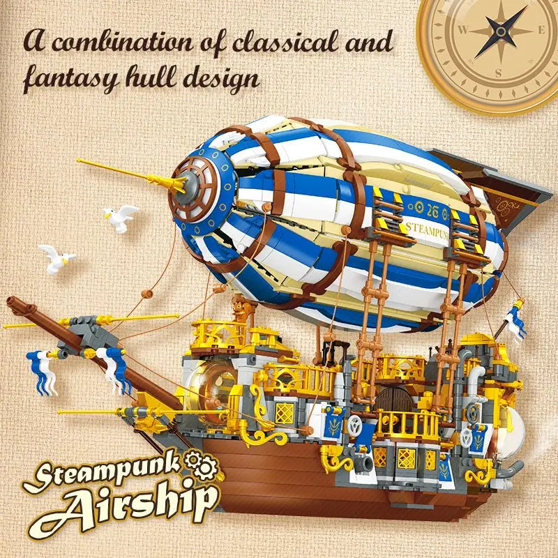 Bloques de Construcción Creativos JIESTAR, Modelo de Dirigible Steampunk, Ladrillos 3D, Barco Pirata de Caballeros