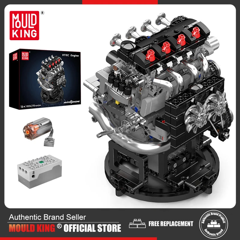 Mould King 10234 juguetes técnicos de motor de coche, conjunto de bloques de construcción de motor VTEC motorizado