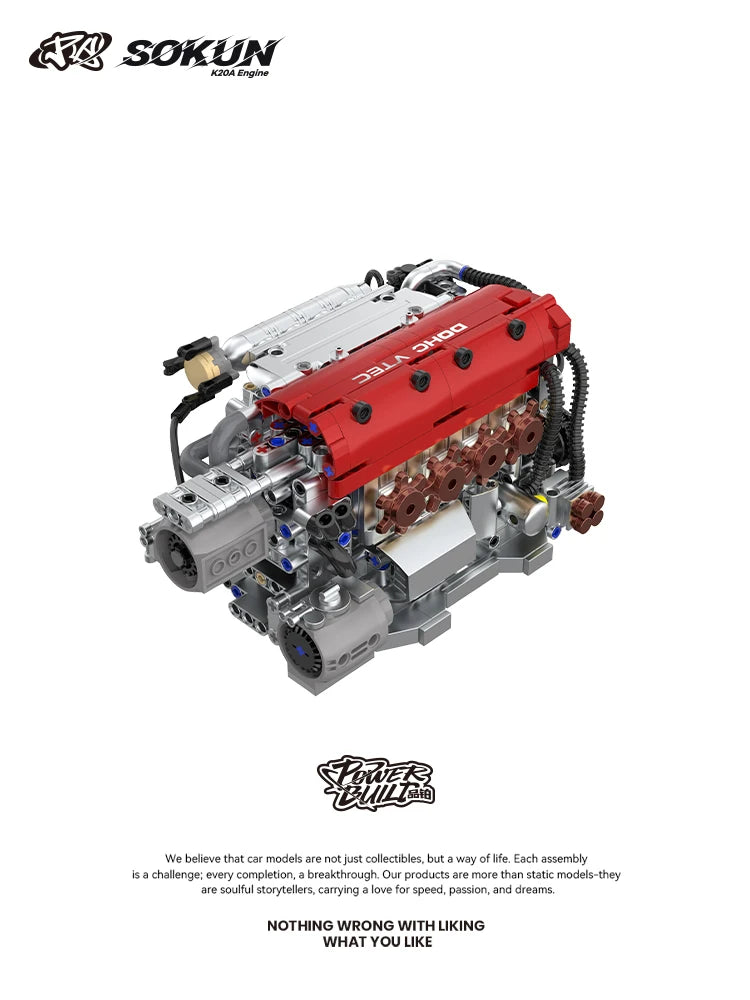 907 Piezas de Bloques de Construcción de Motor K20A PB8860, Colección de Adornos de Motor de Vehículo SOKUN