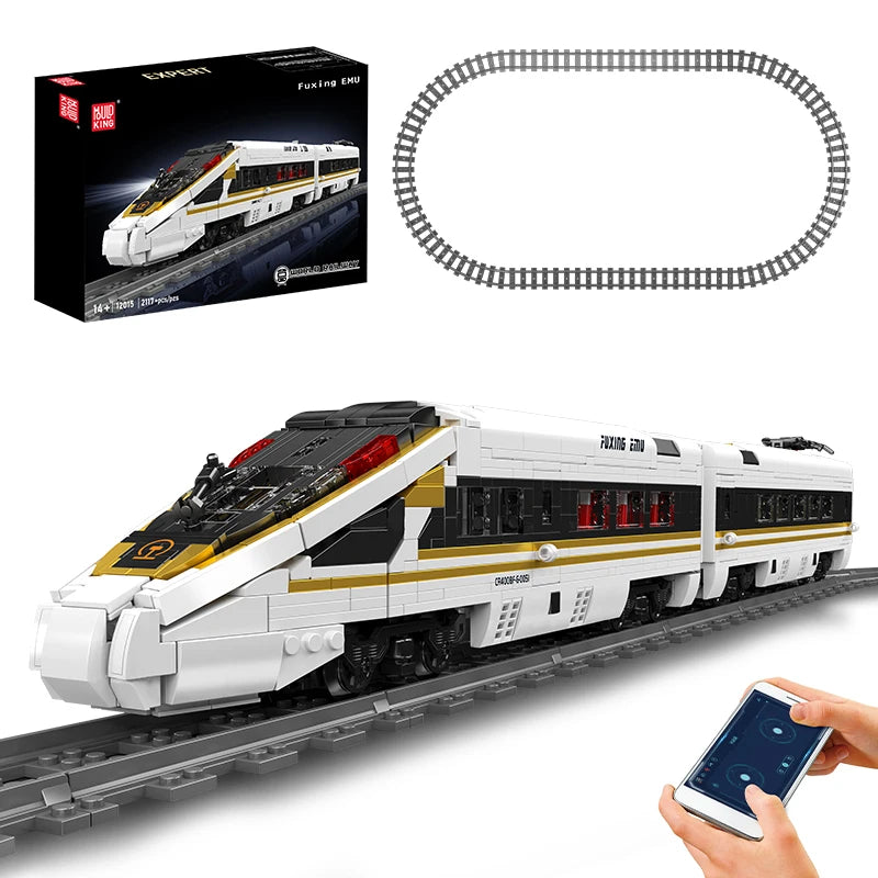 Mould King 12015 Tren técnico de juguete, locomotora RC Fuxing EMU