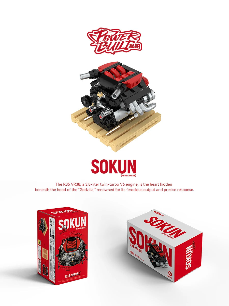 Bloques de Construcción de Motor R35 VR38 de 318 Piezas, PB8869E, Superauto Técnico SOKUN, Ladrillos Decorativos de Motor de Vehículo