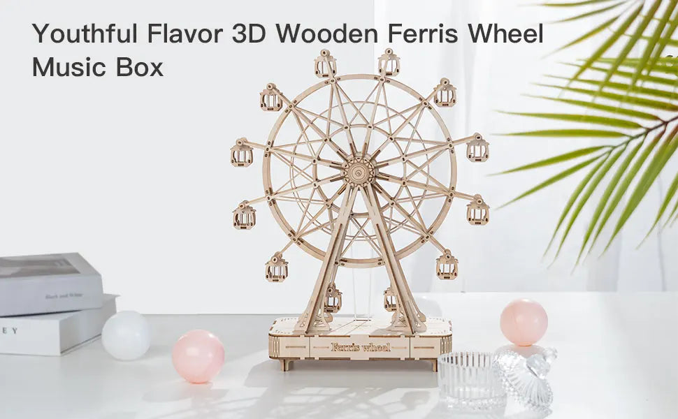 Robotime Rolife Rompecabezas 3D Noria Caja de Música Modelo Kit con Música para Niños y Adultos Manualidades Adultos Mujeres Rompecabezas 3D