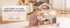 Robotime Robud Casa de muñecas de madera, 6 habitaciones con juego de muebles de 29 piezas, elevador de trabajo, garaje, piscina, regalo Ideal para niños y edades