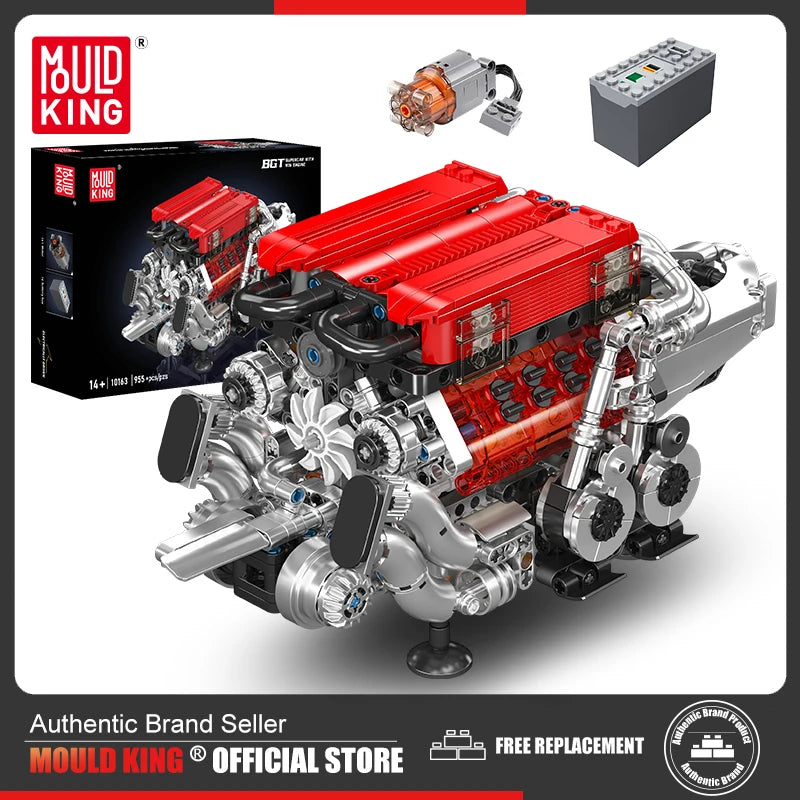 Mould King 10163 juguetes de motor técnico el supercoche BGT con motor rojo W16