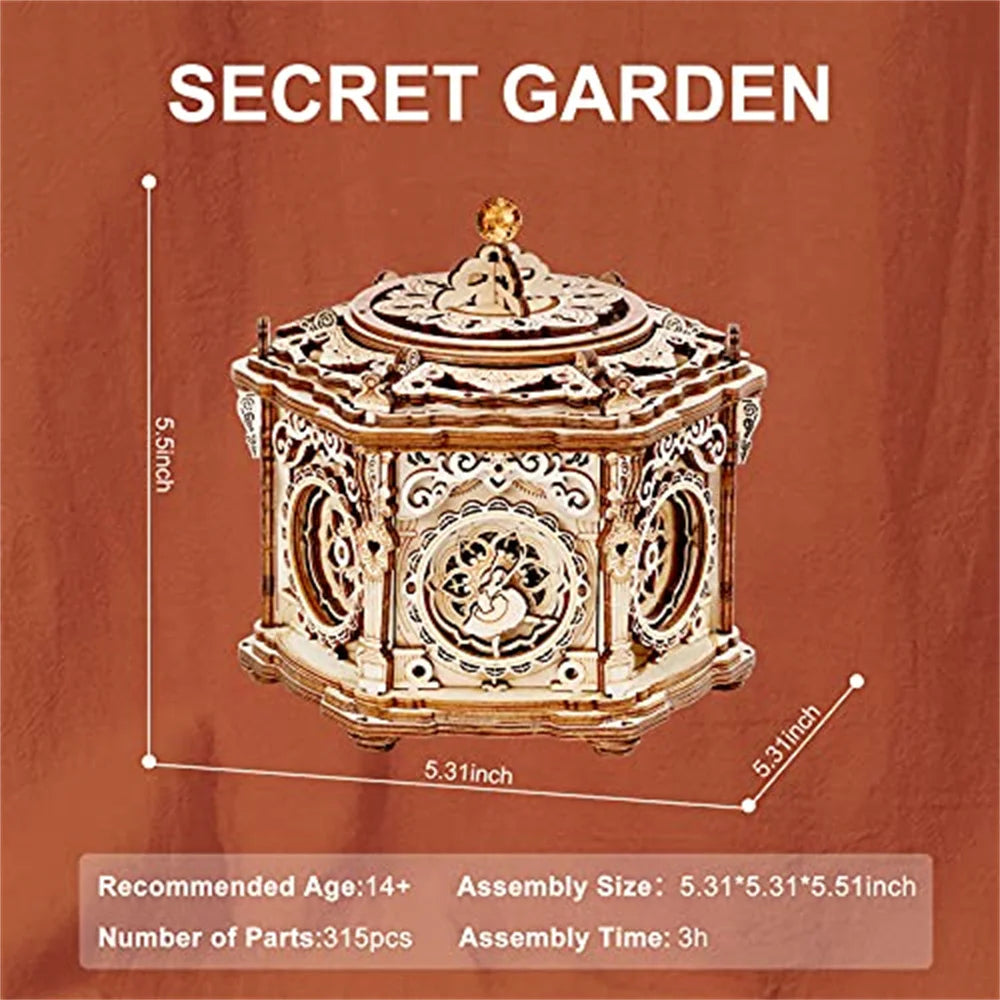 Robotime Secret Garden-Kit de caja de música mecánica, caja de rompecabezas de madera 3D para adultos, proyecto de construcción de autoensamblaje
