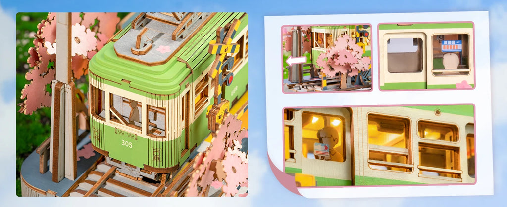 Robotime-rompecabezas 3D Sakura Journey, modelo DIY, juguete de construcción con luz LED, Kits de artesanía de madera, Hobby de Tram para niños, regalo de rompecabezas