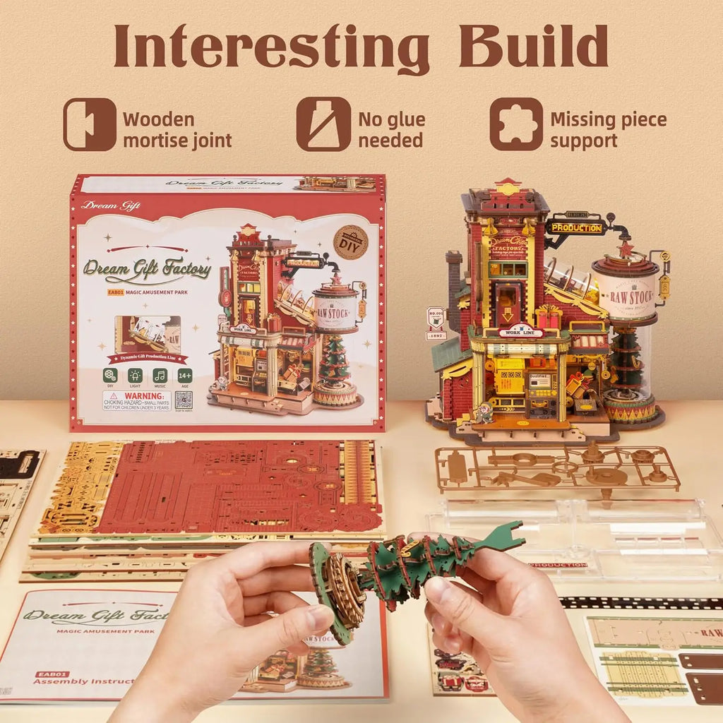 Robotime Rokr Caja de música de madera Fábrica de regalos de sueños de Navidad Rompecabezas de madera 3D Kits de modelos de madera Construye los mejores regalos para niños y adultos