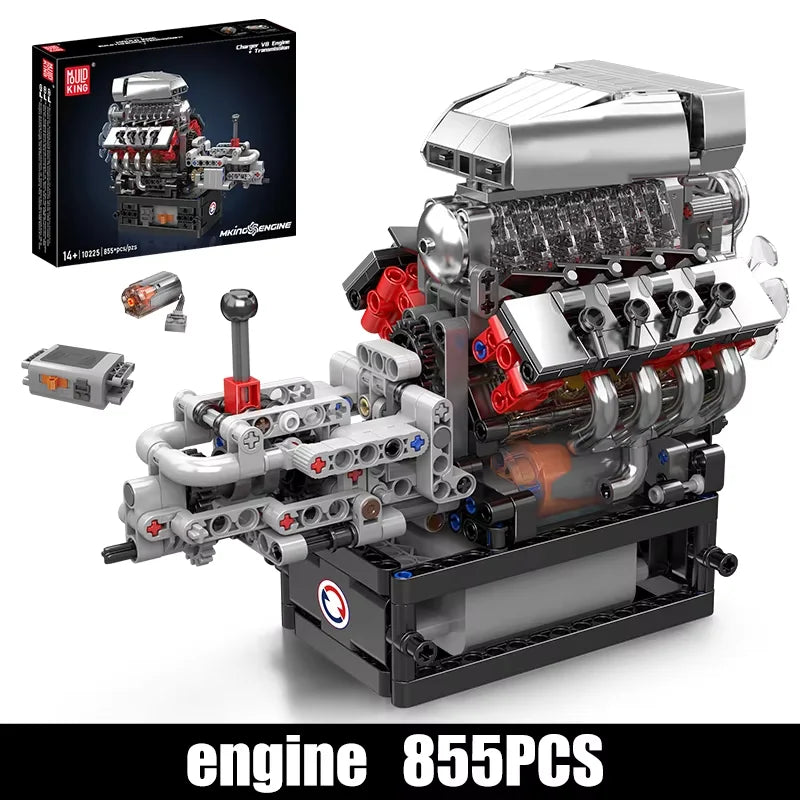 Mould King 10225, juguetes de motor técnico, conjunto de bloques de construcción de motor motorizado V8