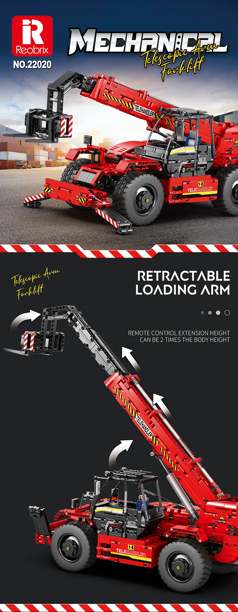Bloques de construcción de carretilla elevadora telescópica para niños, vehículo de ingeniería urbana, modelo de coche de Control remoto