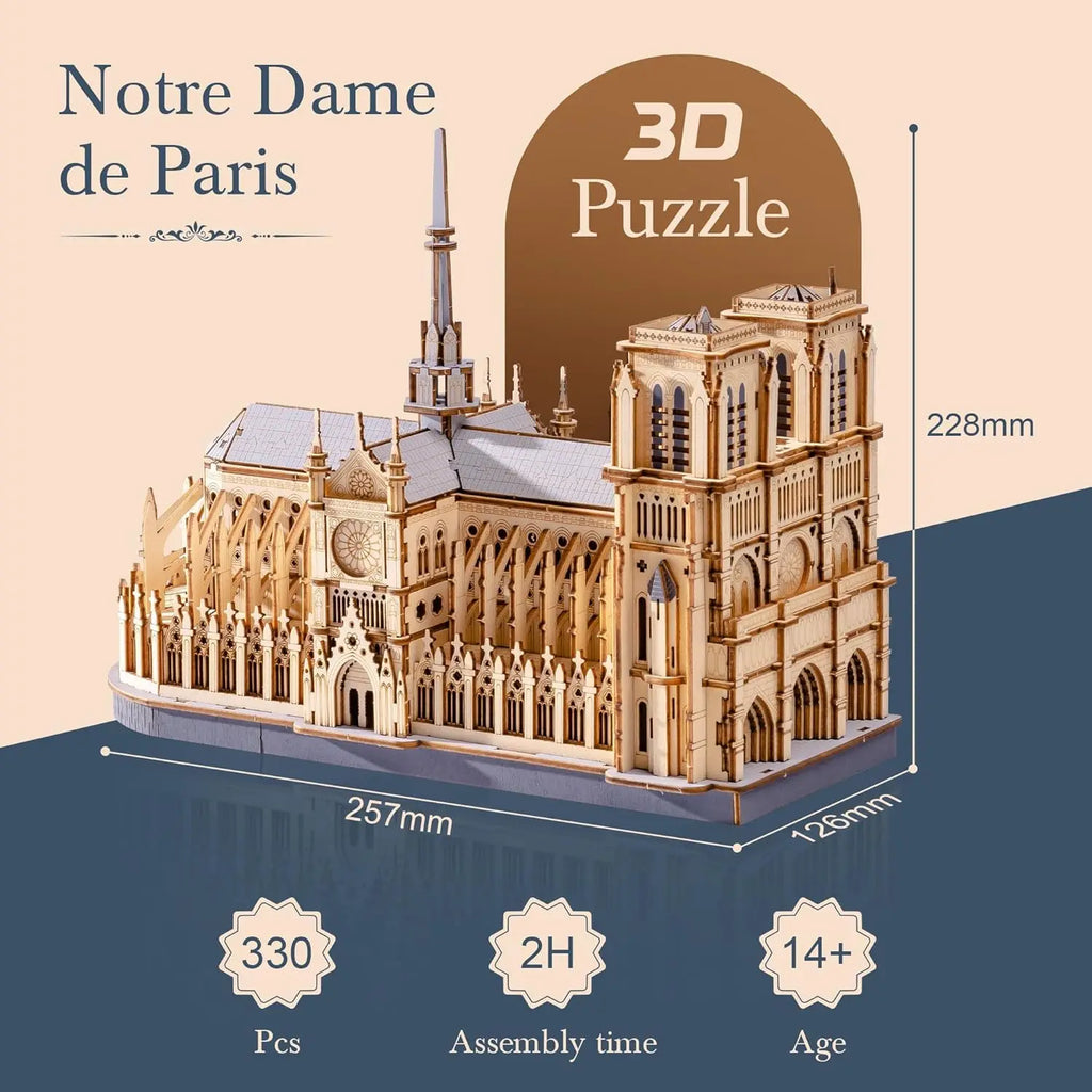 Robotime Rokr rompecabezas 3D catedral de París Kit de modelo de madera para adultos para construir juguetes DIY construcción kits de manualidades regalo Ideal
