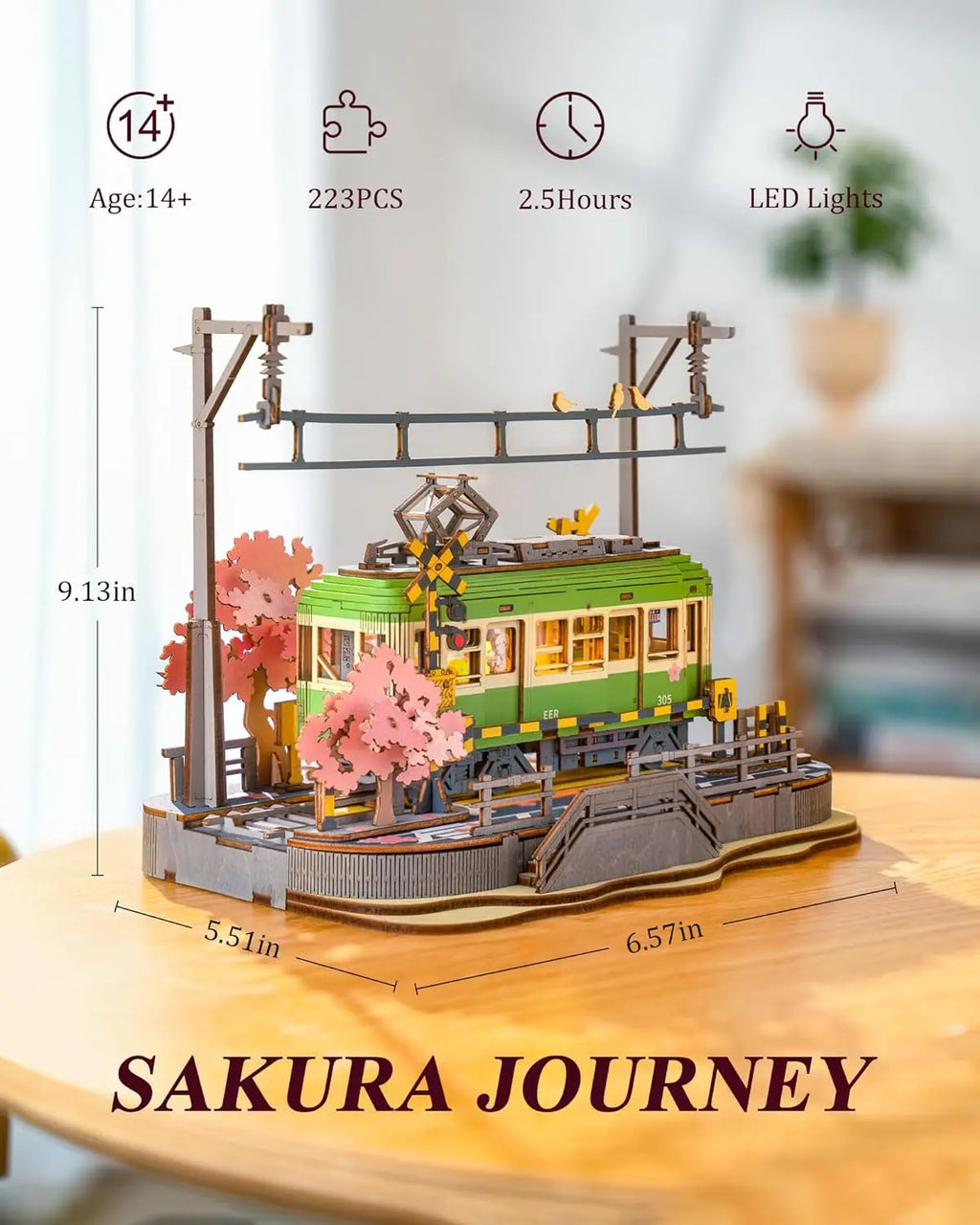Robotime-rompecabezas 3D Sakura Journey, modelo DIY, juguete de construcción con luz LED, Kits de artesanía de madera, Hobby de Tram para niños, regalo de rompecabezas