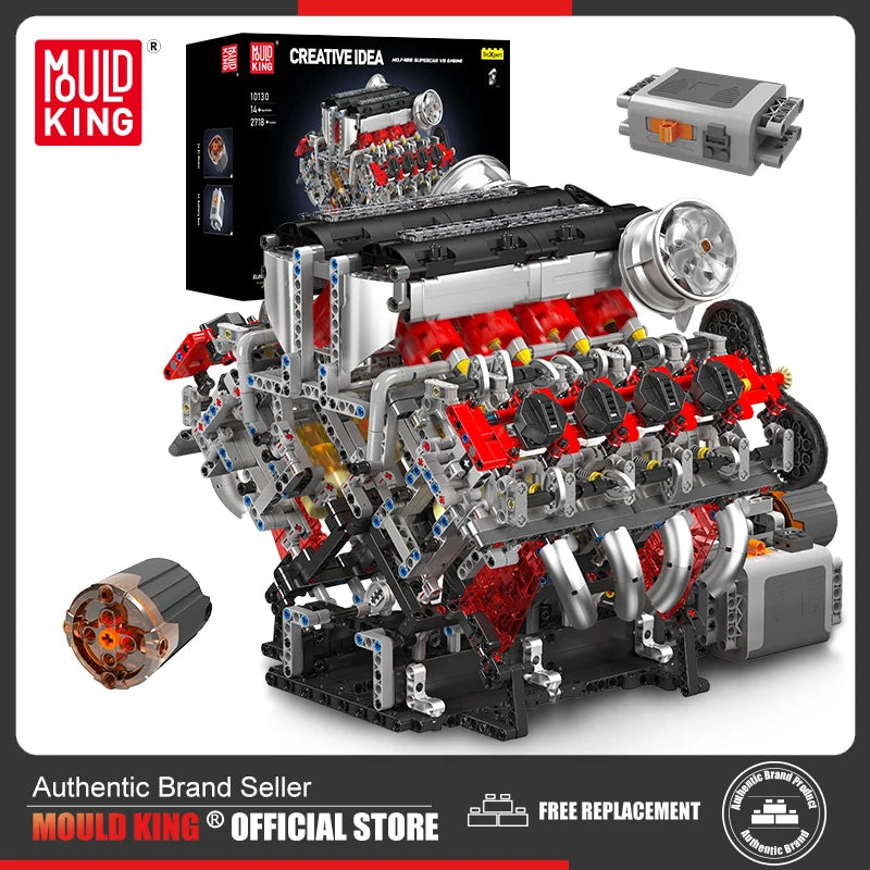 Mould King-juego de ensamblaje de motor V8, F488 supercoche