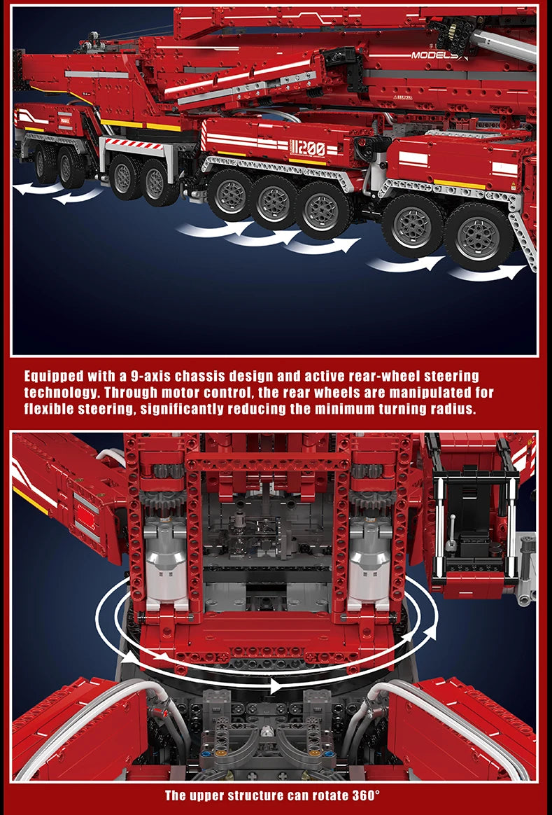 Mould King 17007 17008 Camión Técnico de Juguete, Grúa Liebherr LTM 11200 RC, Bloques de Construcción, Ladrillos