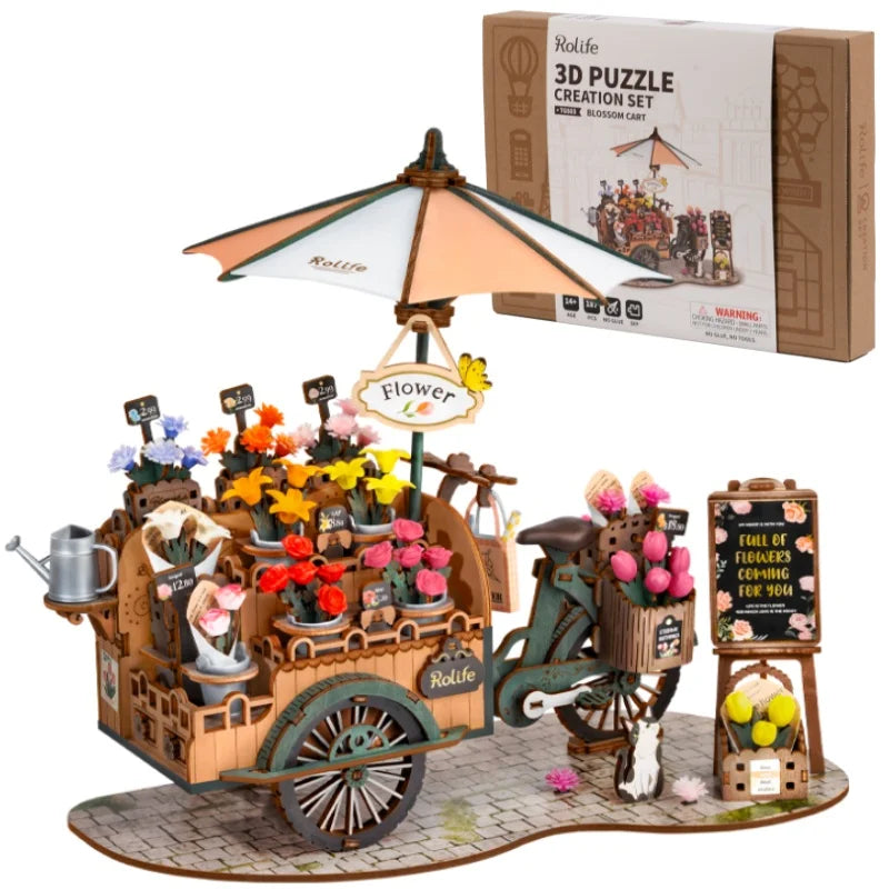 Robotime Rompecabezas de madera 3D Kit de carrito de flores Decoración Manualidades Regalos Kits de modelos para adultos Mujeres Niñas Niños