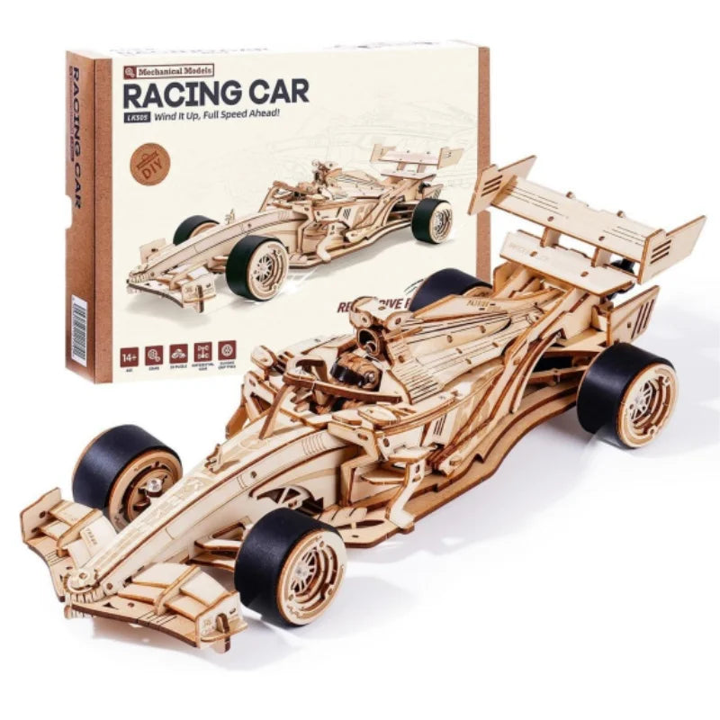 Robotime-rompecabezas de madera 3D, Kits de modelos de coches de carreras, 5H, construcción de 8-10M, motor rugiente mecánico LK505 para adultos, adolescentes y niños