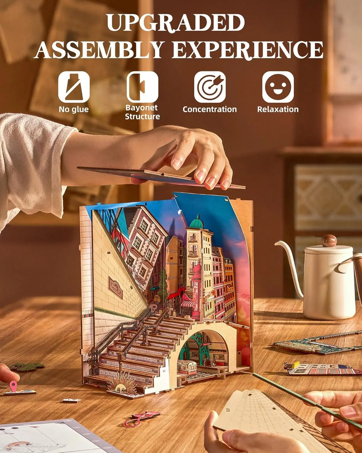 Robotime - Kits de Casa en Miniatura para Armar, Escena de Calle con Luces, Diorama, Kit de Construcción de Modelos, Decoración, Regalo para Adultos