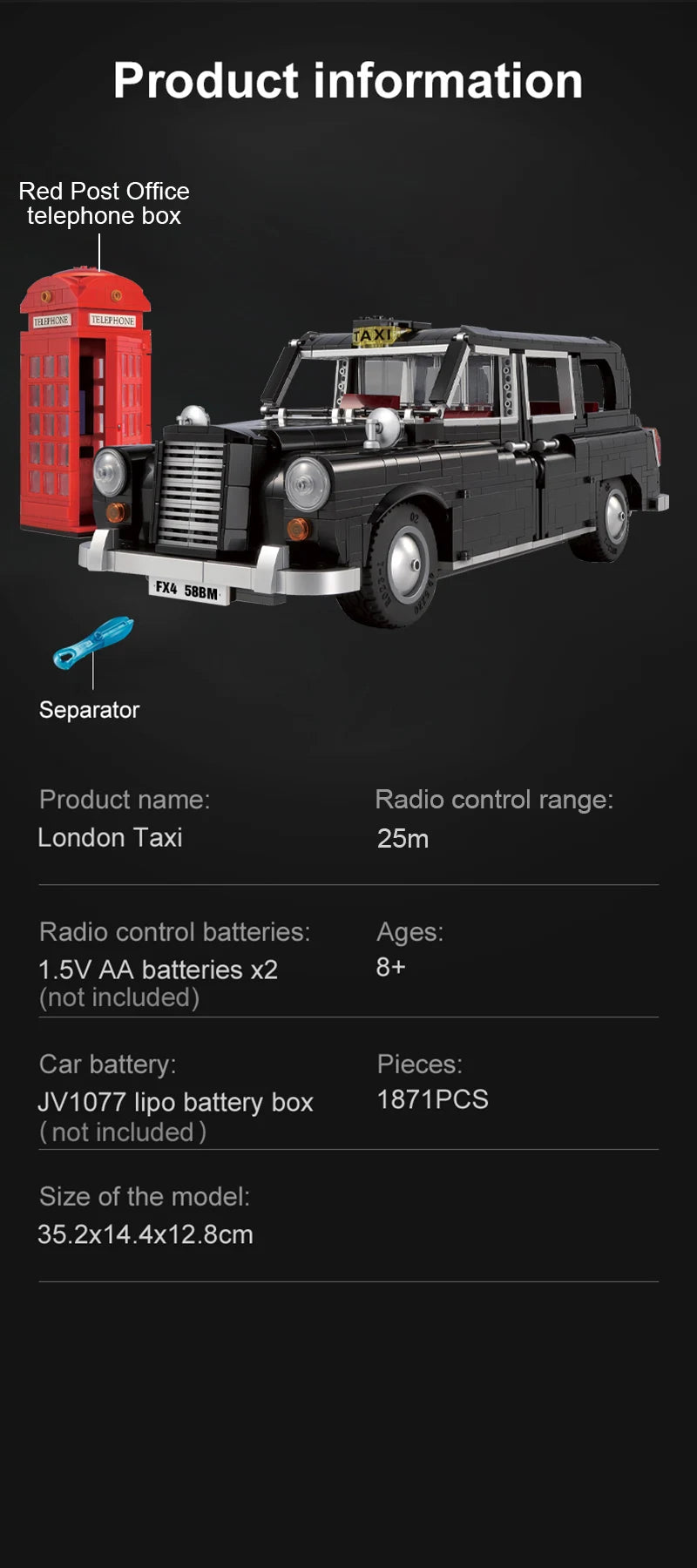 Cada-bloques de construcción MOC RC  juguete de ladrillos para armar coche taxi de Londres