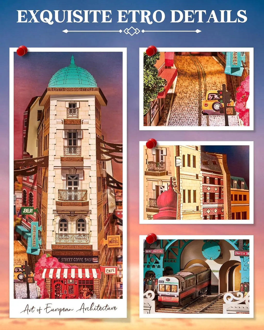Robotime - Kits de Casa en Miniatura para Armar, Escena de Calle con Luces, Diorama, Kit de Construcción de Modelos, Decoración, Regalo para Adultos
