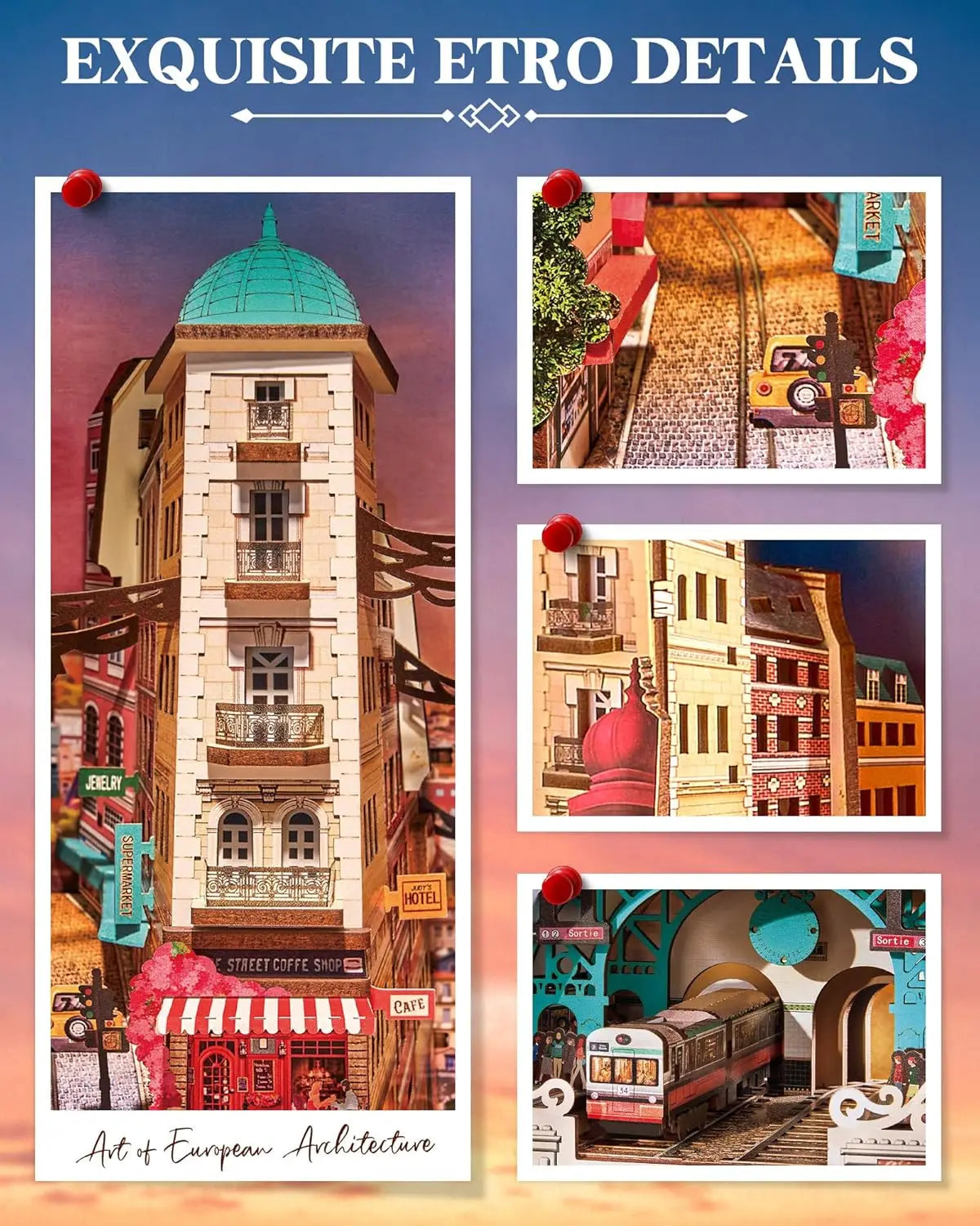 Robotime - Kits de Casa en Miniatura para Armar, Escena de Calle con Luces, Diorama, Kit de Construcción de Modelos, Decoración, Regalo para Adultos