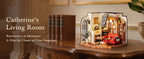 Robotime Rolife Catherine's Living Room DIY Kit de casa en miniatura Kit de construcción de modelo de casa de muñecas de madera con LED y muebles DG175