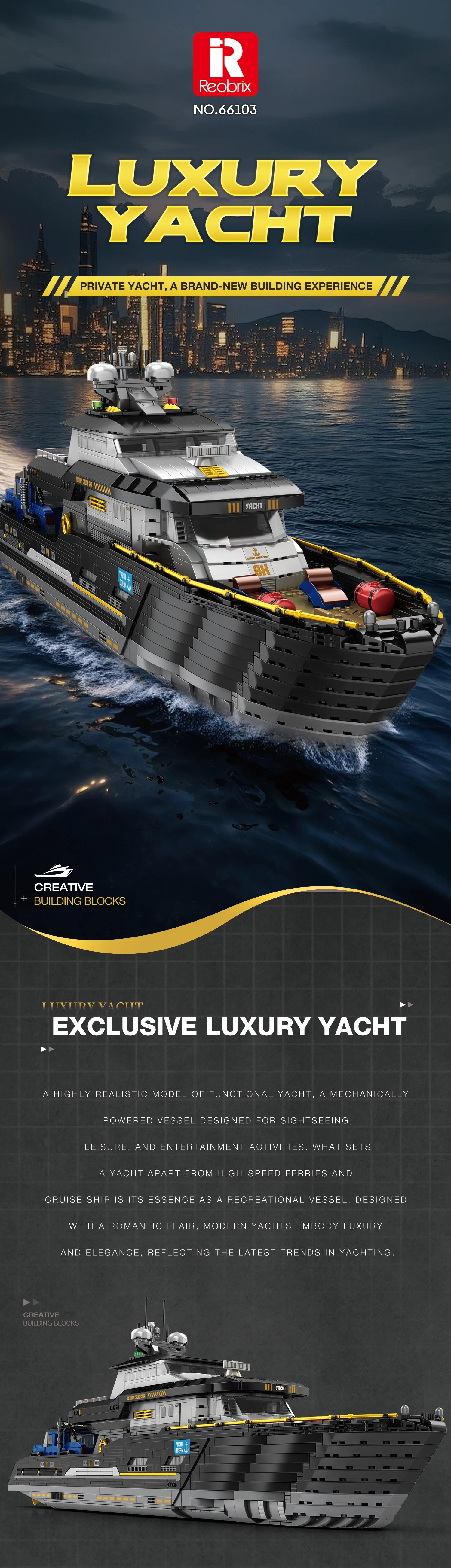 4421 Piezas de Bloques de Construcción de Yate de Lujo, Modelo de Barco a Motor
