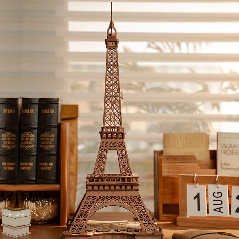 Robotime-Juego de rompecabezas de madera 3D, noche de la Torre Eiffel, modelos 1:638 para niños y adultos, Kits de manualidades DIY, regalo DIY con luz