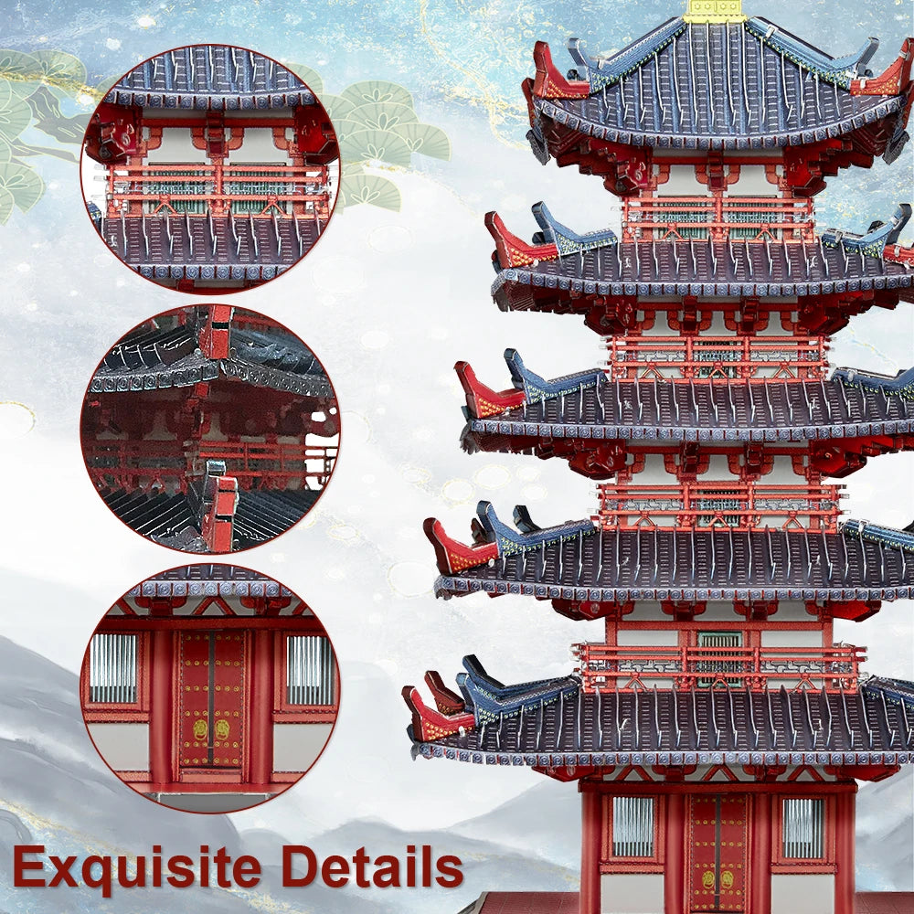 Piececool-rompecabezas 3D de Metal juego de Pagoda de cinco pisos, juguete de construcción